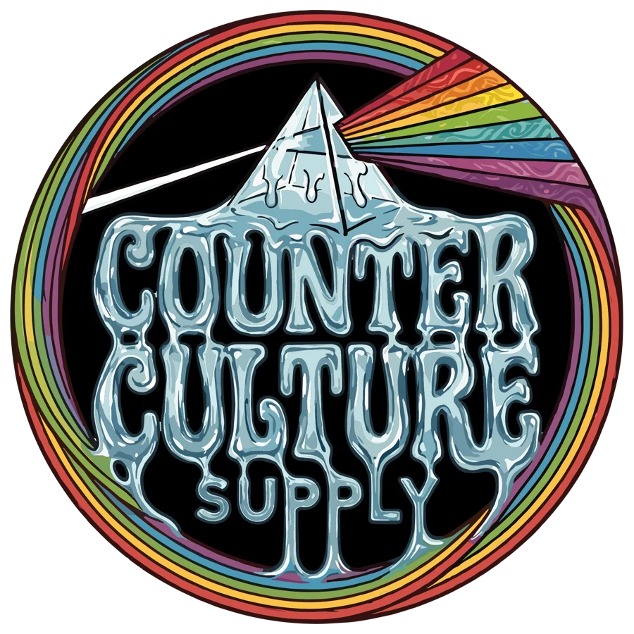 Counter Culture Supply logo: a prism splitting light into a rainbow above dripping lettering